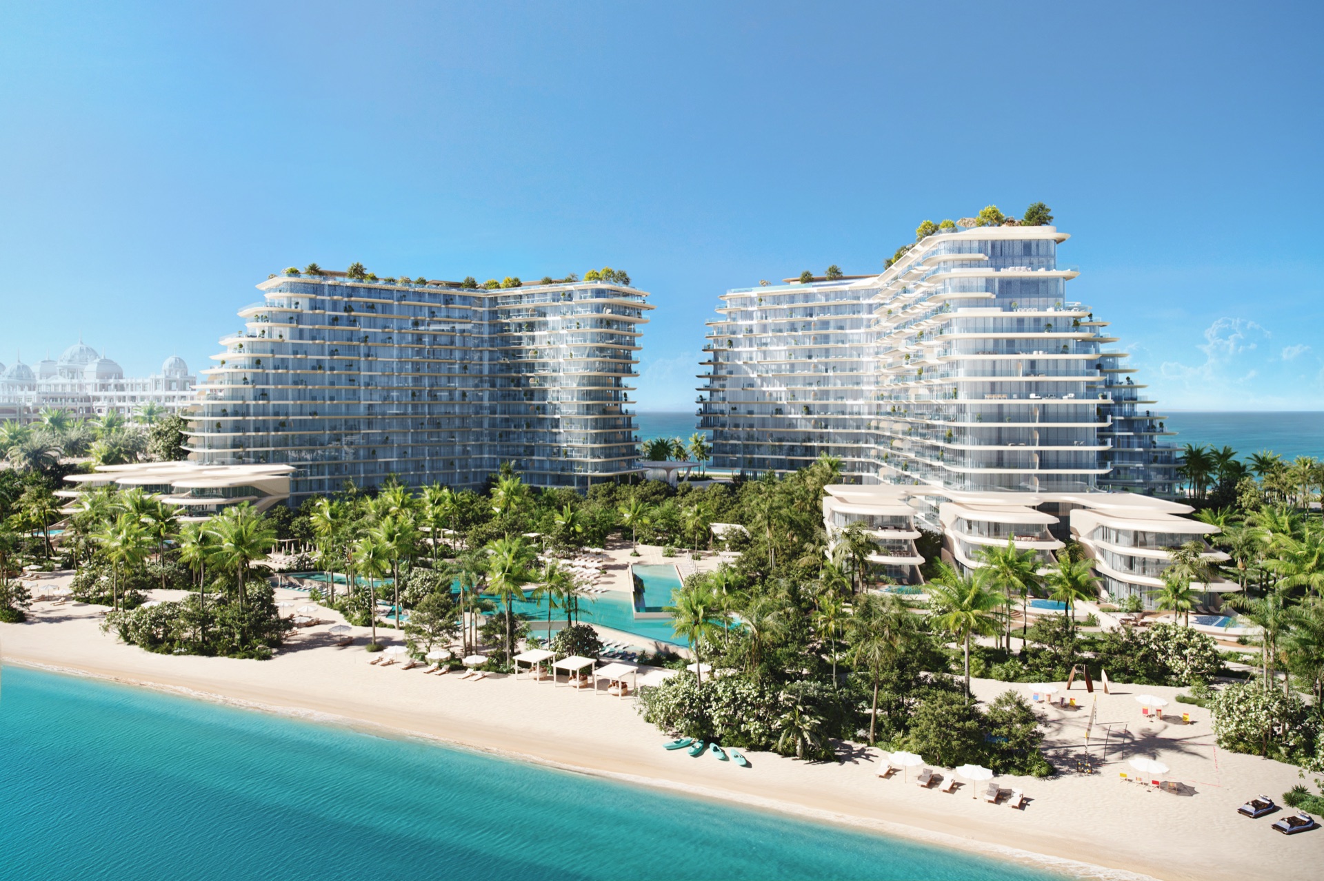 PASSO towers above the private beach on the Crescent of Palm Jumeirah