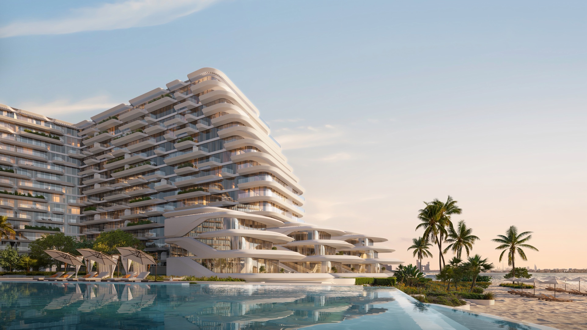 Infinity pool and sculptural facade at PASSO by Beyond